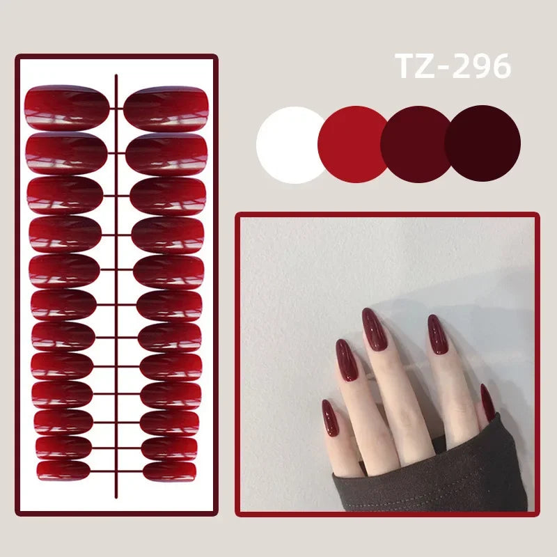 Carsine 24Pcs Medium Long Acrylic Fake Nails Art Cool Spice Girls Wearing False Nails Set Press on Nail Tips Removable French Nails Fake TZ-296 Red