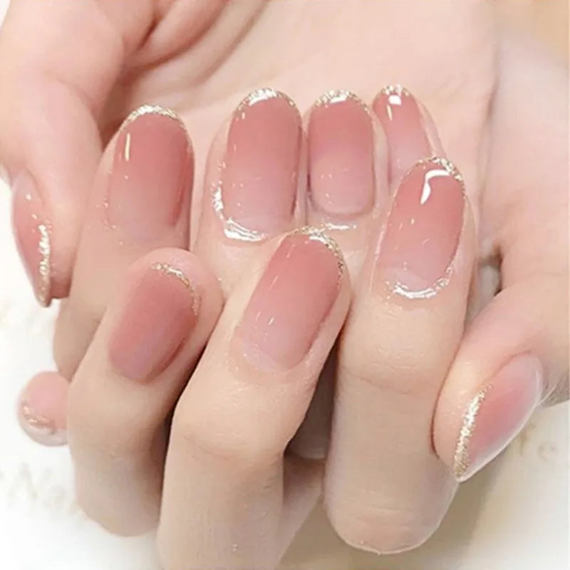 Carsine 24Pcs Gradient White Fake Nail Short Square Ballet Simple False Nails Press on Wearable Nude Nails Art Full Cover Manicure Tips 991