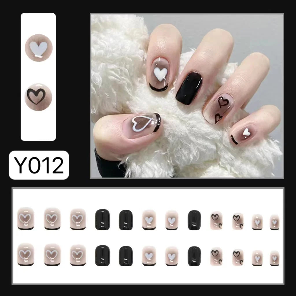 Carsine 24pcs Wearable Pink Press On Fake Nails Tips With Glue false nails design Butterfly Lovely Girl false nails With Wearing Tools Y012 / 24pcs