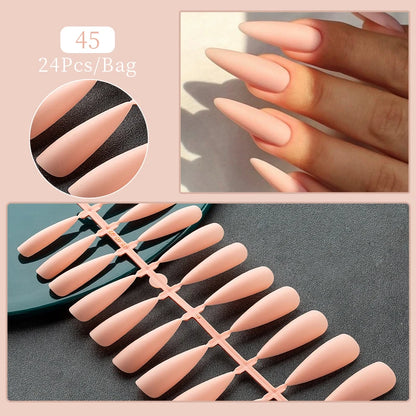 Carsine 24pcs Sweet Summer Fake Nails Patches Pink Glitter Nude Press on Nails Women Wearable Nail Art Stickers Full Finished False Nail 45