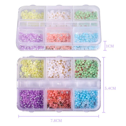 Carsine Hot Selling 6 Grids Macaron 3D Resin Five-petal Flowers Nail Art Deaoration Mixed Small Nail Ball/Crystal/Flamer Accessories