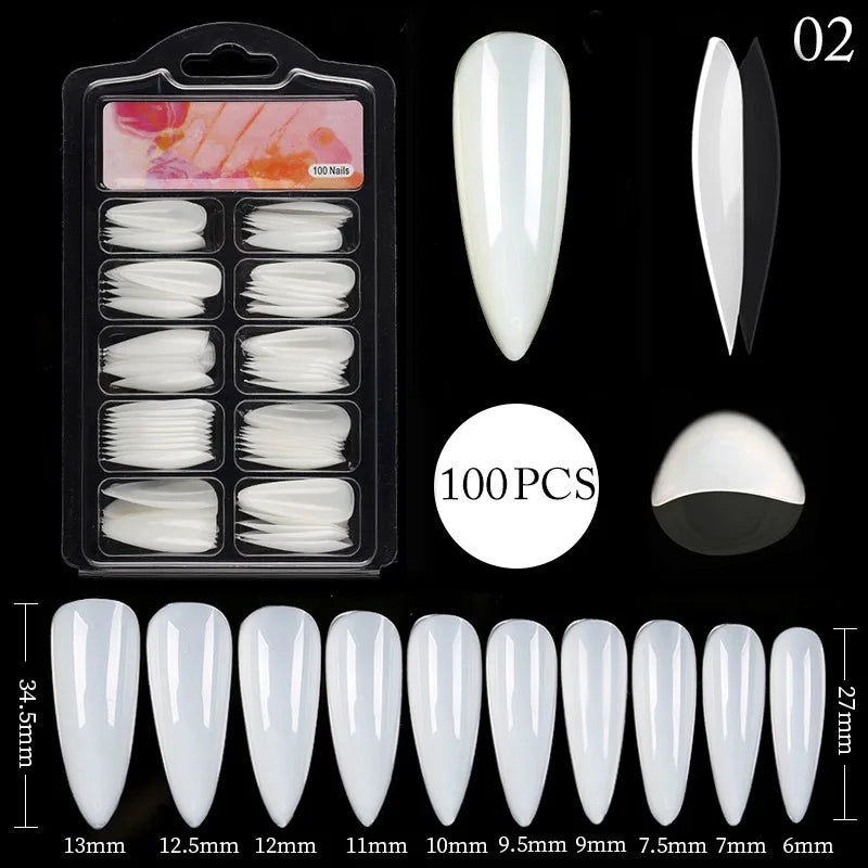 Carsine 100pcs/box Clear Transparent Seamless Fake Nails Full Coverage False Nails Tips Short T-shaped Full Sticker For Nails Manicures B2