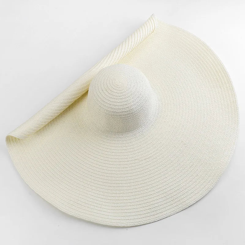 Carsine 70 cm/27 in Oversized Wide Brim Sun Hat Women's milk white / 54-57cm/21-22in