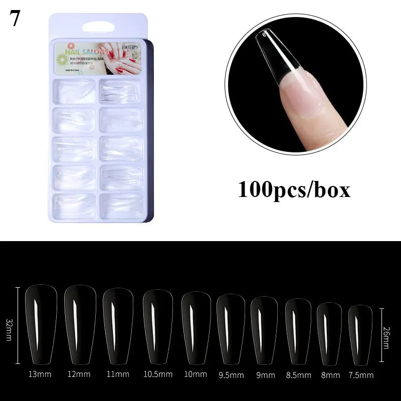 Carsine 100pcs/box Clear Transparent Seamless Fake Nails Full Coverage False Nails Tips Short T-shaped Full Sticker For Nails Manicures A7