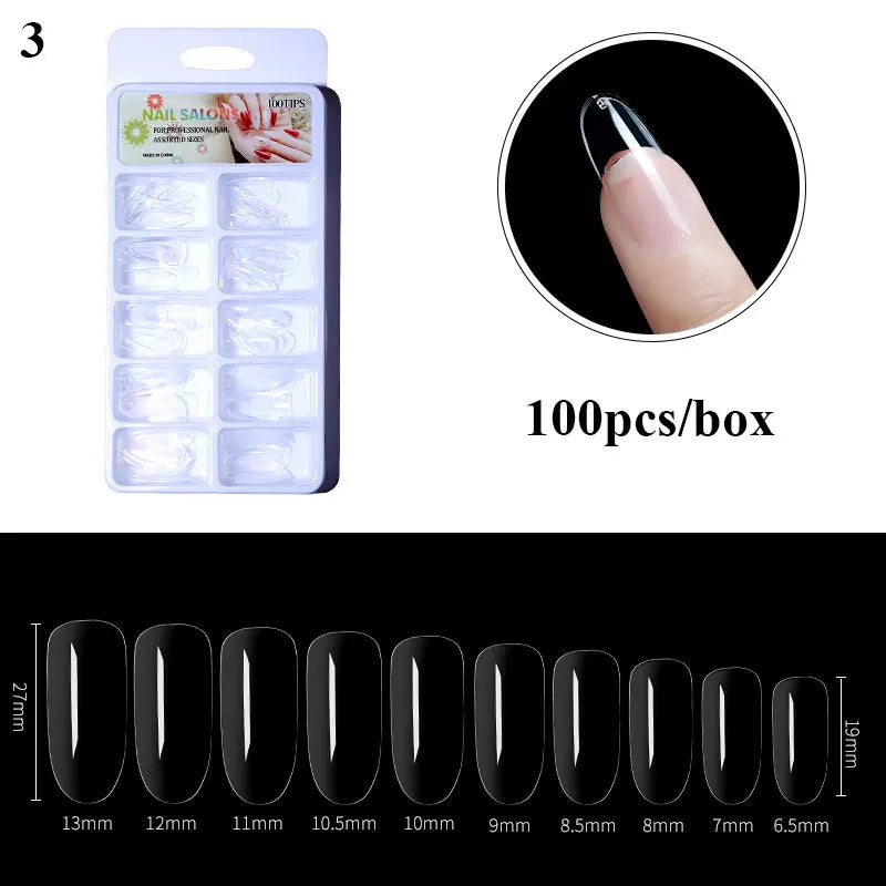 Carsine 100pcs/box Clear Transparent Seamless Fake Nails Full Coverage False Nails Tips Short T-shaped Full Sticker For Nails Manicures A3