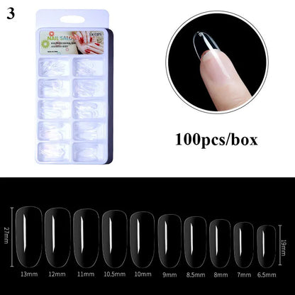 Carsine 100pcs/box Clear Transparent Seamless Fake Nails Full Coverage False Nails Tips Short T-shaped Full Sticker For Nails Manicures A3