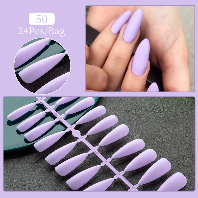 Carsine 24pcs Sweet Summer Fake Nails Patches Pink Glitter Nude Press on Nails Women Wearable Nail Art Stickers Full Finished False Nail 50