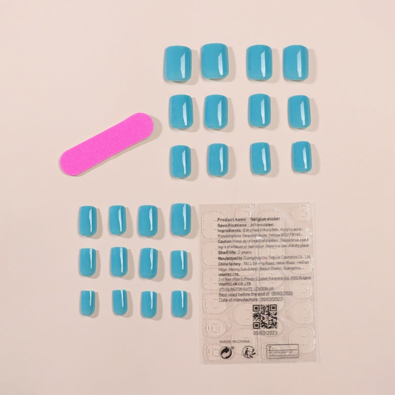 Carsine 24 Pcs Blue Acrylic Fake Nails Press On