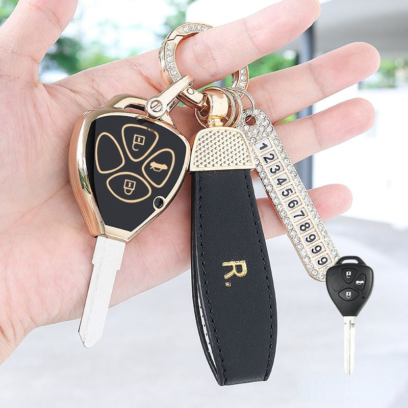 Carsine Toyota Car Key Case Golden Edge B / Black / Key case + R chain