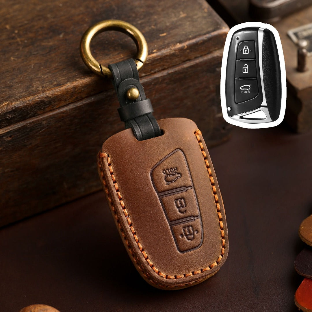 Carsine Hyundai IX45 Leather Car Key Cover 3,4 Button Brown / 3 Button
