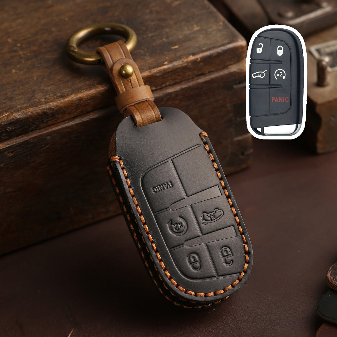 Jeep Cherokee Grand Commander Compass Leather Car Key Cover 5 Button