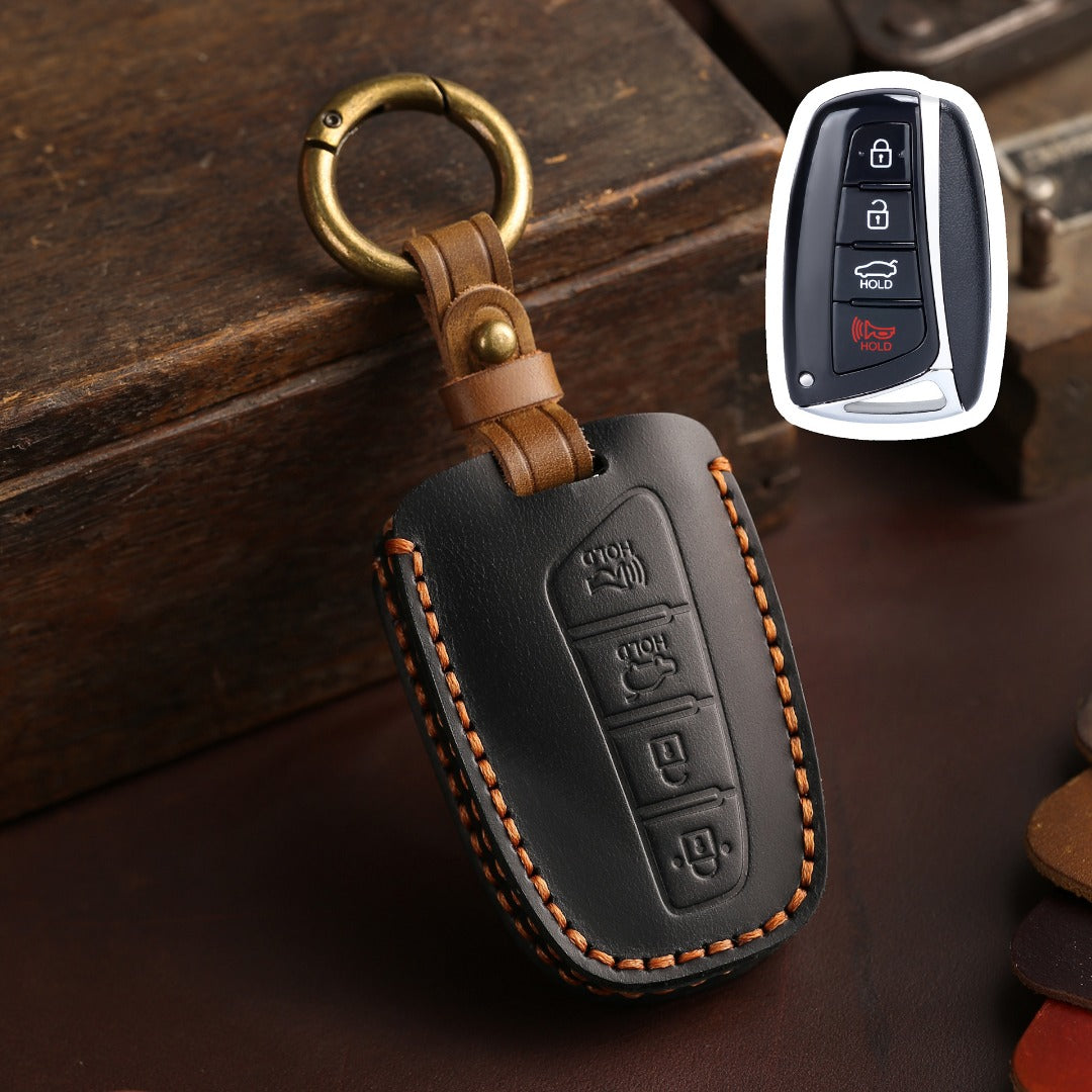 Carsine Hyundai IX45 Leather Car Key Cover 3,4 Button Black / 4 Button