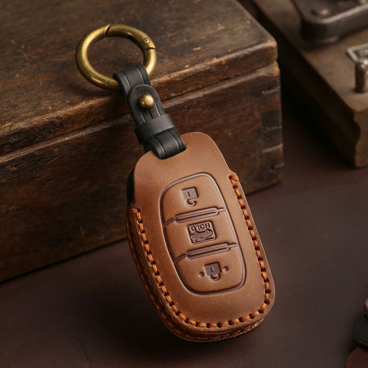 Hyundai Elantra IX25 Festa IX35 Verna Leather Car Key Cover 3 Button