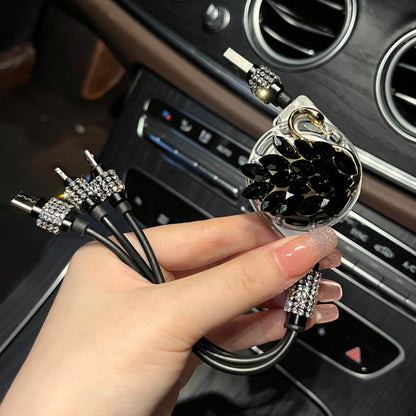 Swan Rhinestone Car Retractable Charging Data Cable