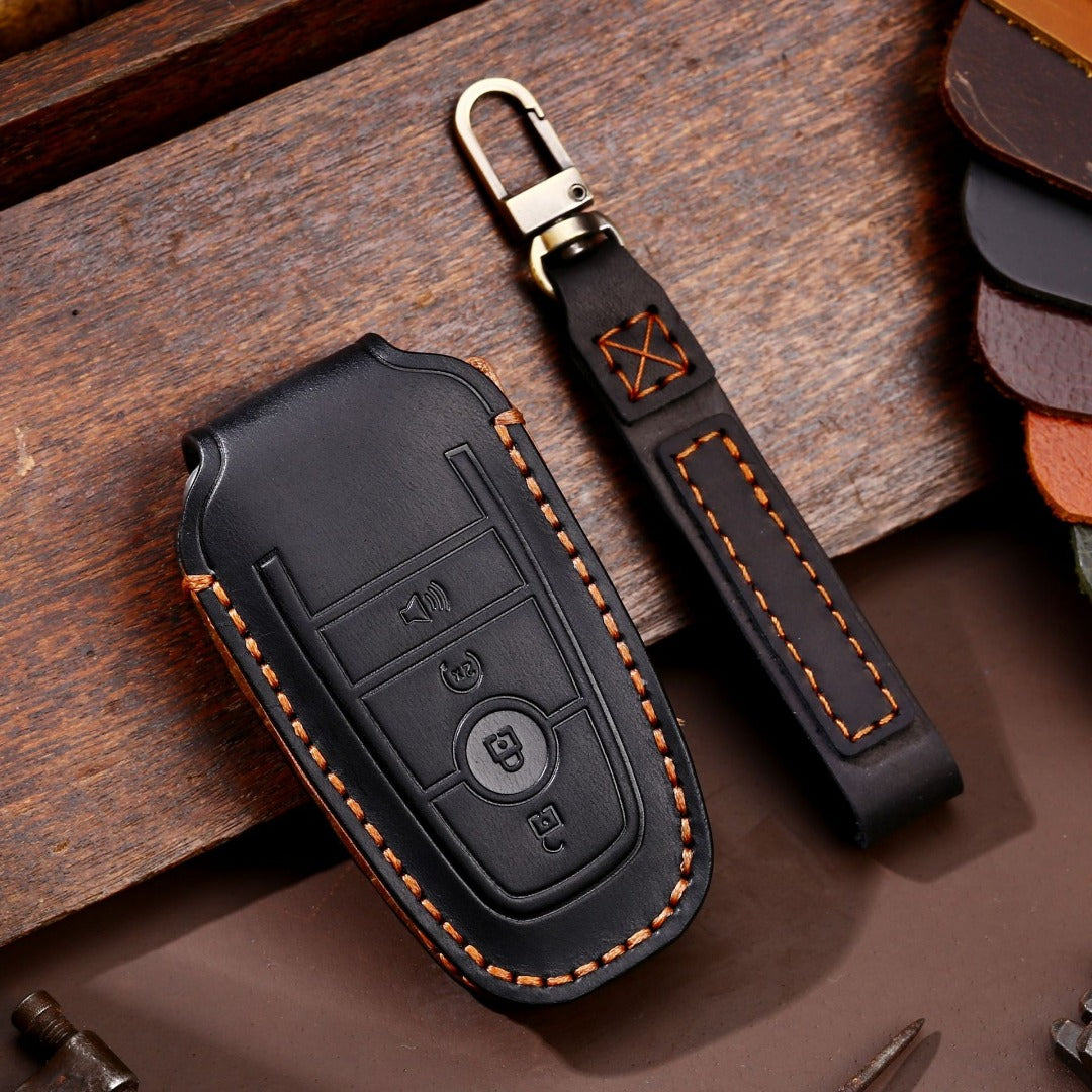 Ford Focus Explorer Kuga Sharp Aviator Lincoln Mondeo Edge F-150 Raptor Pickup Trucks Leather Car Key Cover 2,3,4,5 Button