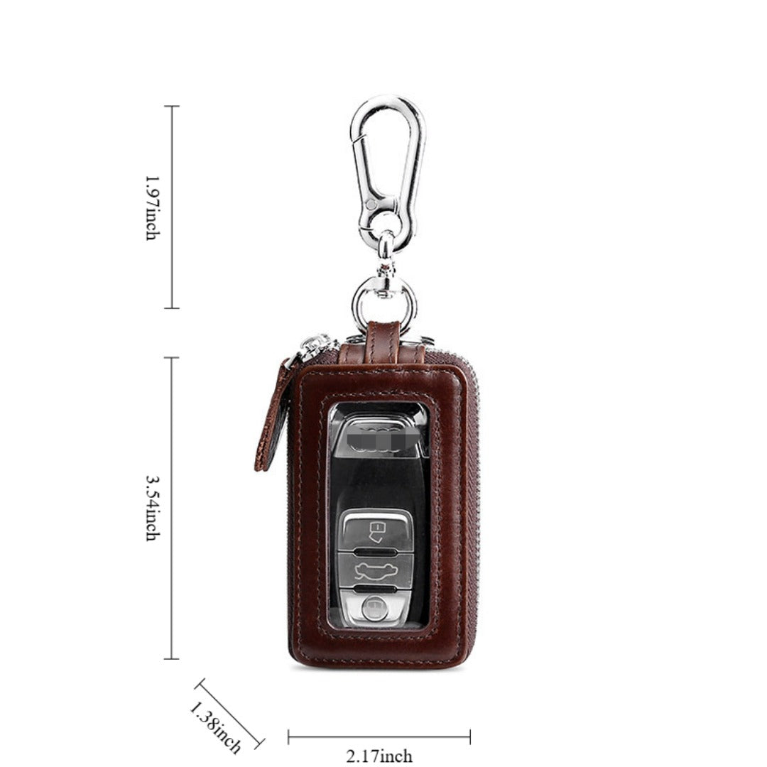 Universal leather double layer car key bag transparent window suitable for all models