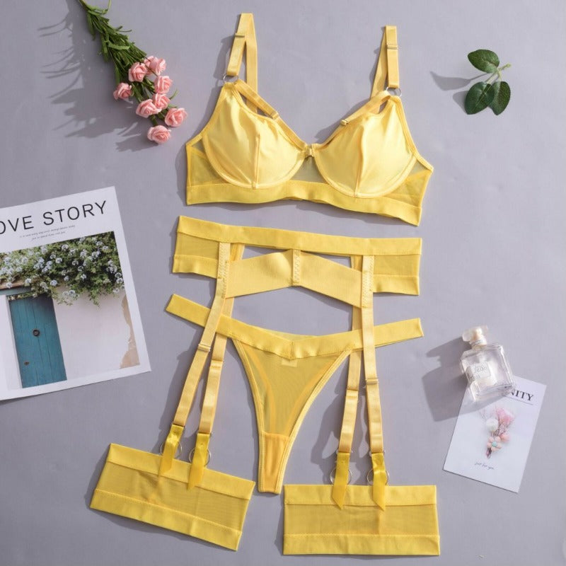 Carsine Yellow sexy women's underwear garter straps G string Thong Yellow / S