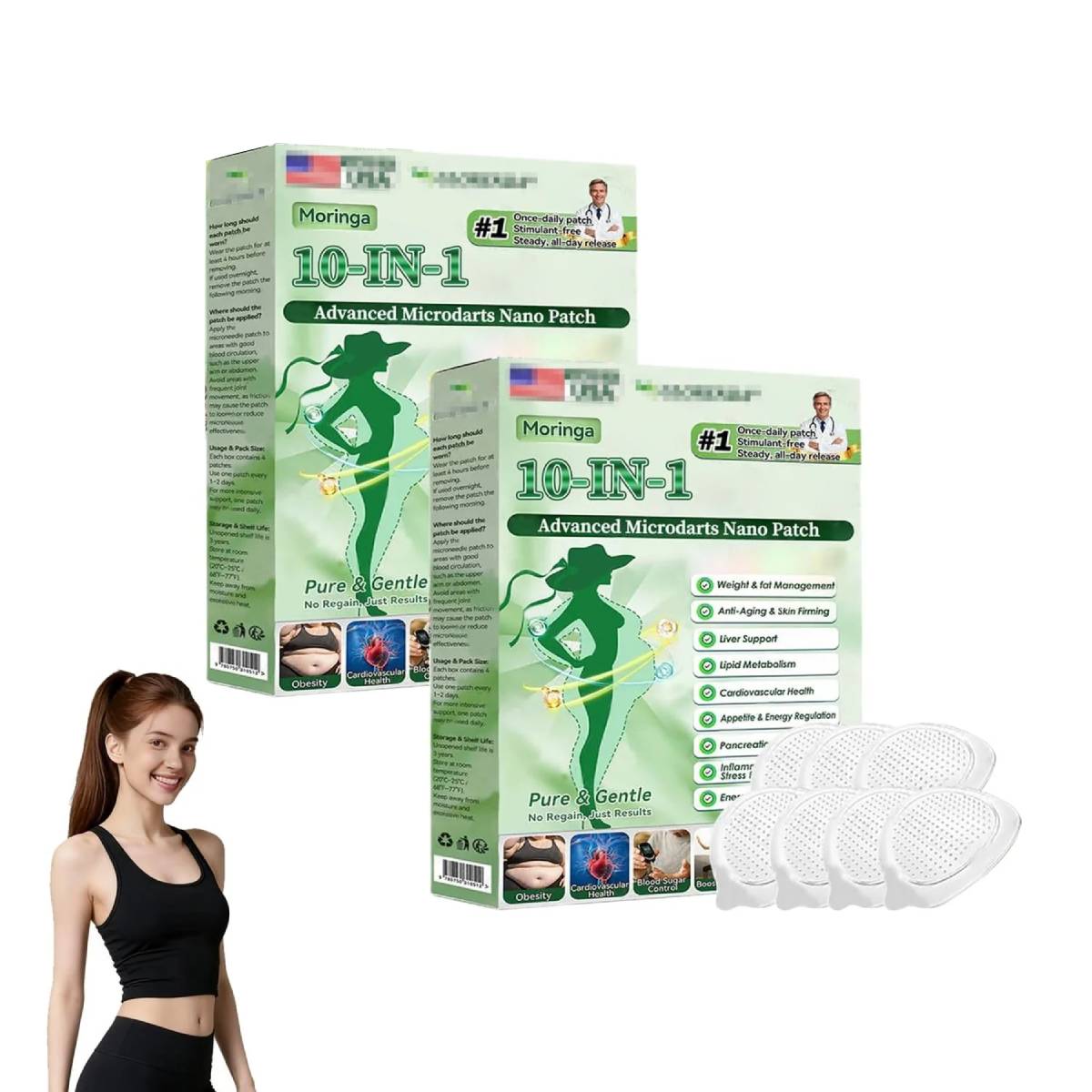Moringa Berberine Patches,2026 Upgraded Moringa 10-in-1 Nano Microdarts Patch,Suitable for All Skin Types Natural Herbal Body Patch for Women Men