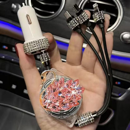 Swan Rhinestone Car Retractable Charging Data Cable