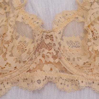 Gold Lace suspenders gathered sexy lingerie 2 Pcs set