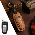 Carsine Audi A4L Q5L Q7 A4 A5 Leather Car Key Cover Brown