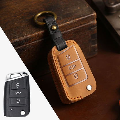 Volkswagen Magotan Lavida Folding Leather Car Key Cover 3 Button