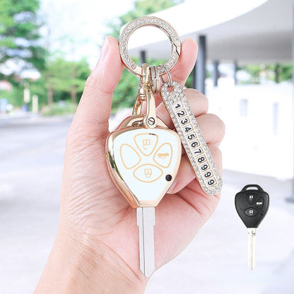 Carsine Toyota Car Key Case Golden Edge B / White / Key case + O chain