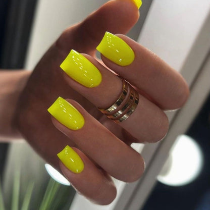 Carsine 24 Pcs Yellow Acrylic Fake Nails Press On Yellow