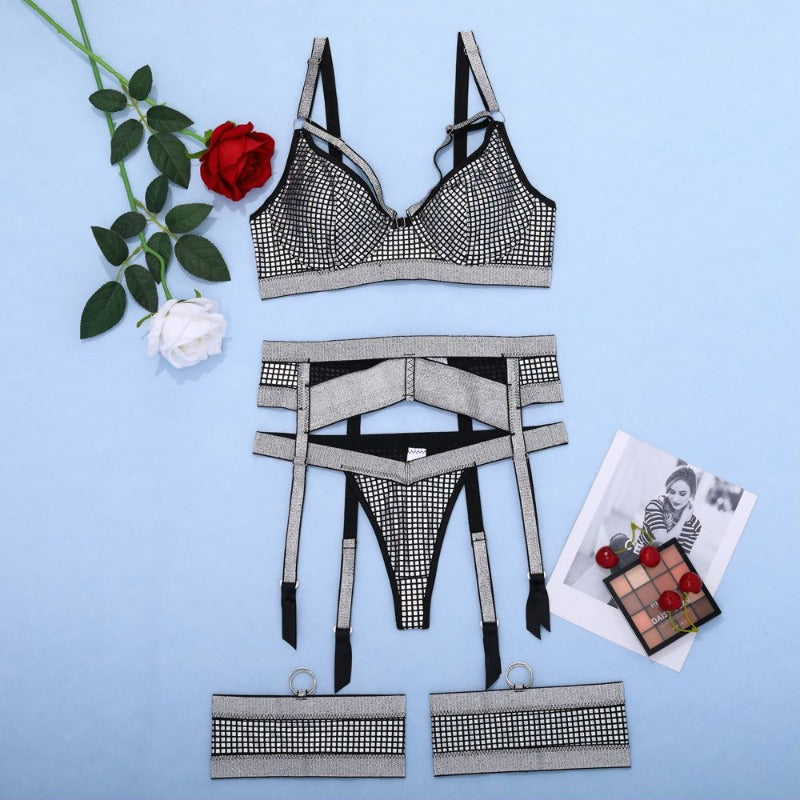 Schwarze und silberne sexy Strumpfhalter für Damenunterwäsche