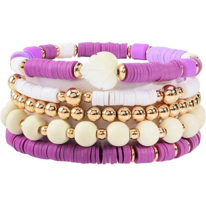 Carsine Surfer Heishi Clay Bead Bracelets for Women Bohemian Stackable Gold Beaded Stretch Bracelets Elastic Layering Friendship Bracelets Gifts Purple