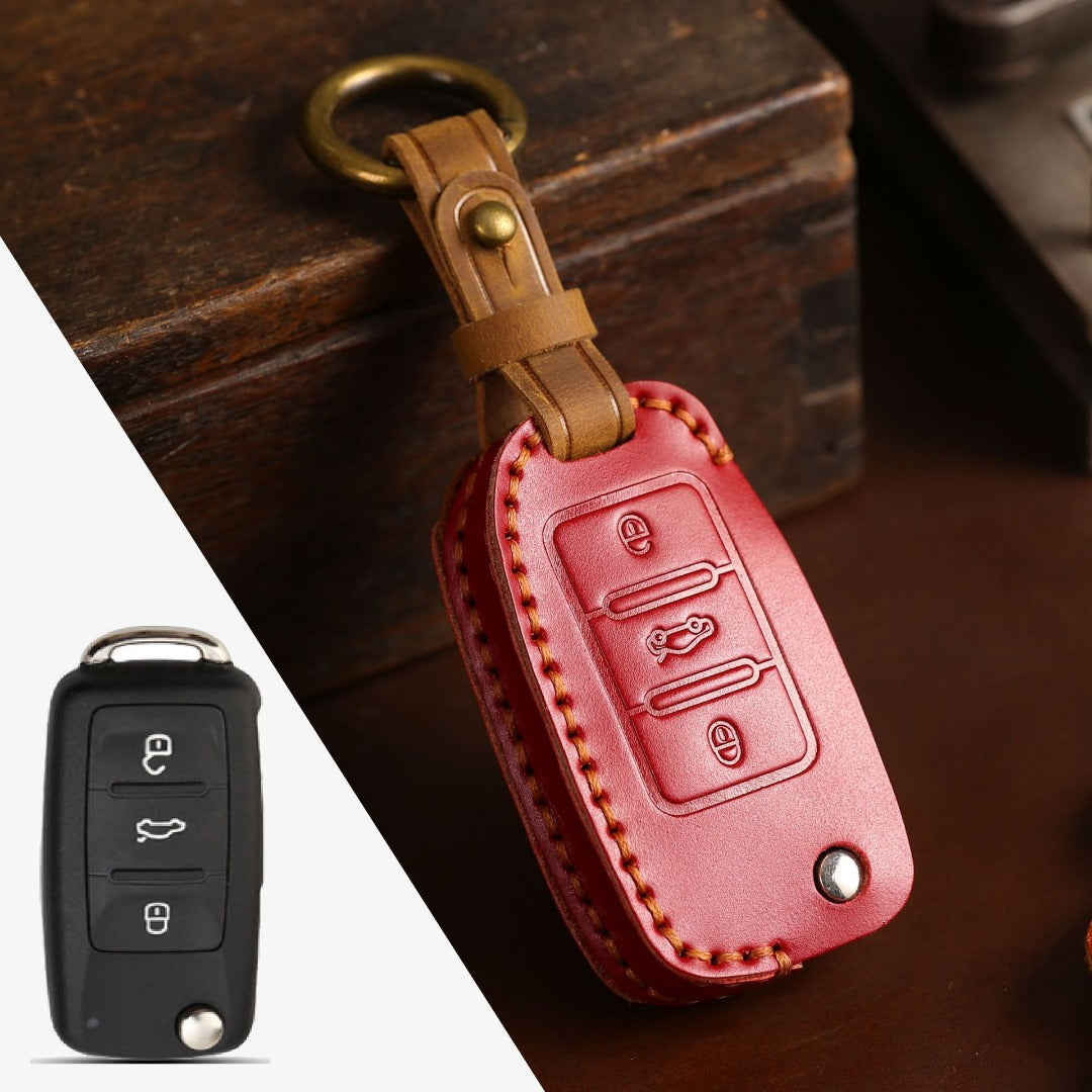 Volkswagen Magotan Lavida Folding Leather Car Key Cover 3 Button