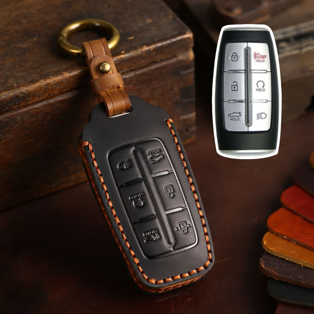 Genesis GV70 GV80 G90 Leather Car Key Cover 4,6,8 Button