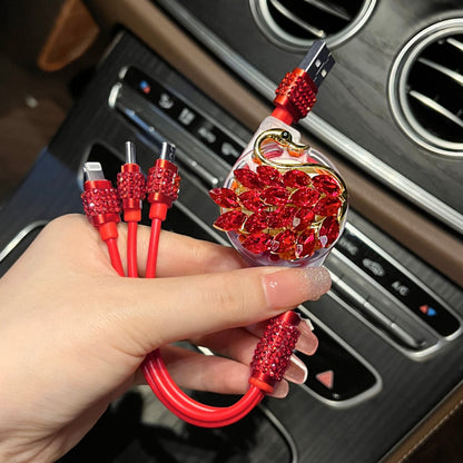 Swan Rhinestone Car Retractable Charging Data Cable