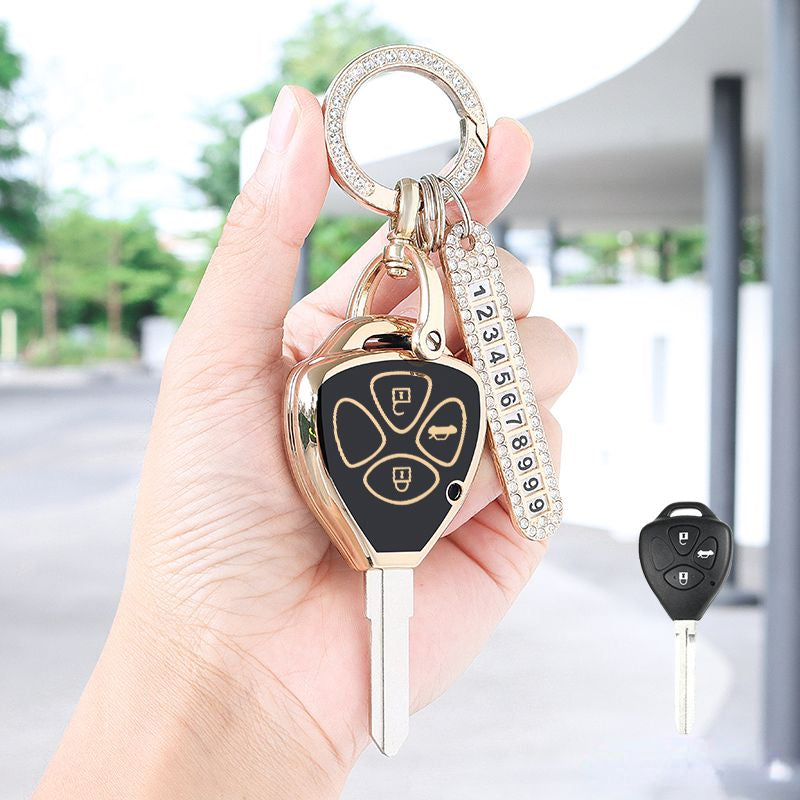 Carsine Toyota Car Key Case Golden Edge B / Black / Key case + O chain