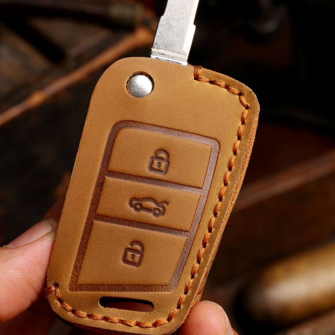 Volkswagen Magotan Lavida Folding Leather Car Key Cover 3 Button