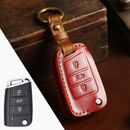 Volkswagen Magotan Lavida Folding Leather Car Key Cover 3 Button