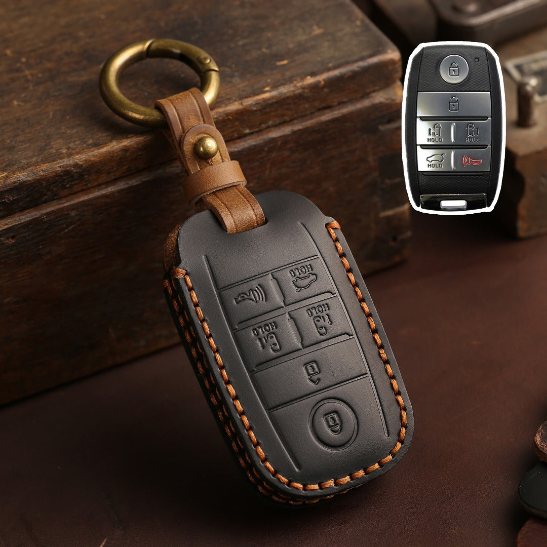 Kia Carnival MPV Leather Car Key Cover 6 Button