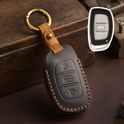 Hyundai Elantra IX25 Festa IX35 Verna Leather Car Key Cover 3 Button