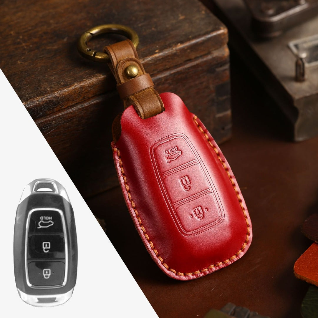 Carsine Hyundai IX25 Festa IX35 Leather Car Key Cover 3 Button Red / 3 Button
