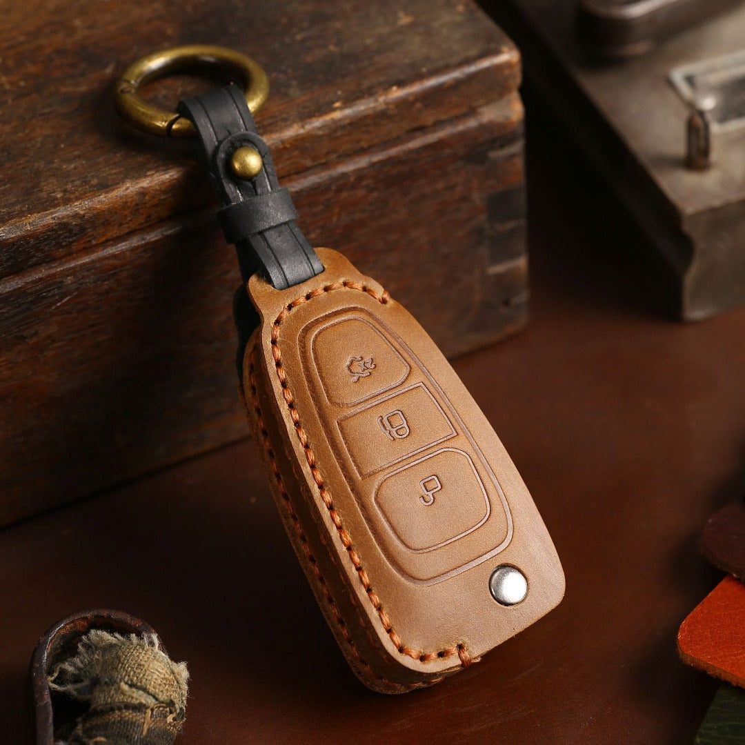 Ford EcoSport Focus Leather Car Key Cover 3 Button