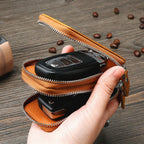 Universelle, doppellagige Autoschlüsseltasche aus Leder mit transparentem Fenster, passend für alle Modelle