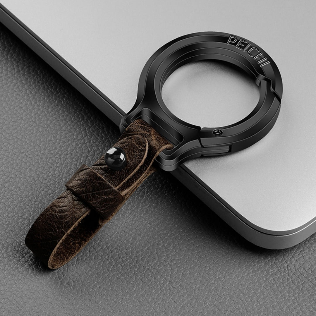 Top layer cowhide zinc alloy keychain