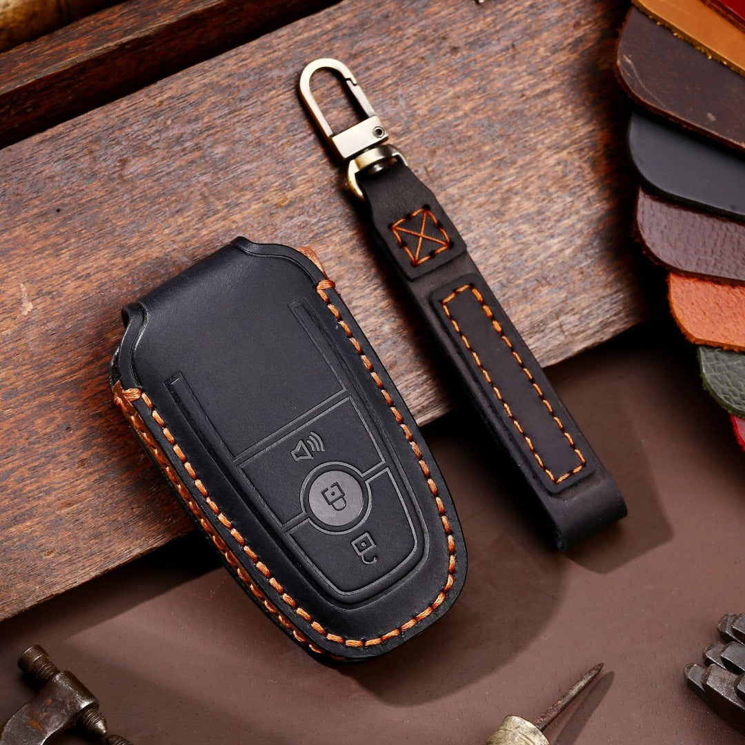 Ford Focus Explorer Kuga Sharp Aviator Lincoln Mondeo Edge F-150 Raptor Pickup Trucks Leather Car Key Cover 2,3,4,5 Button