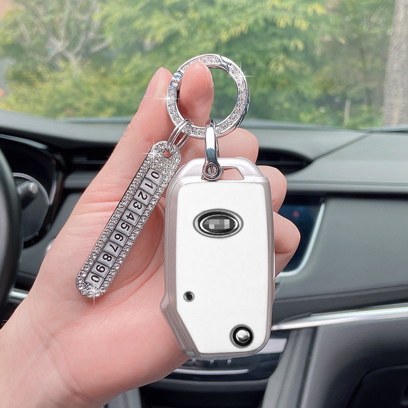 Carsine Kia Car Key Case Golden Edge White / Key case + O chain