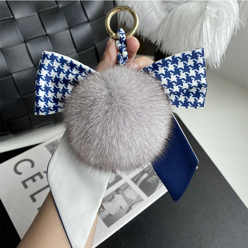 Carsine Fur Ball Silk Bow Keychain I