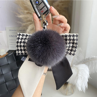 Carsine Fur Ball Silk Bow Keychain D