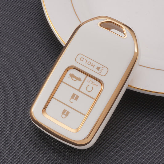 Carsine Honda Acura Car Key Case Golden Edge White / 5 buttons