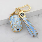 Carsine Hyundai Car Key Case Gold Inlaid With Jade Blue / Key case + strap