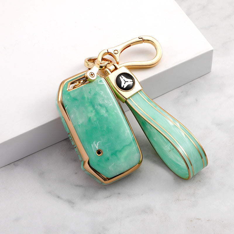 Carsine Kia Car Key Case Gold Inlaid With Jade Green / Key case + strap