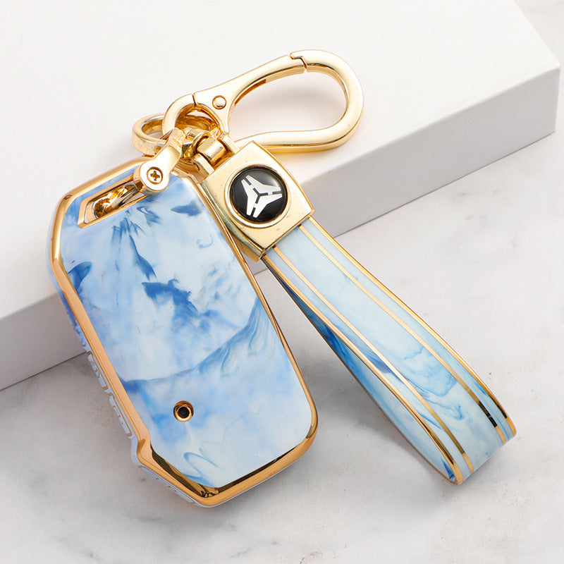 Carsine Kia Car Key Case Gold Inlaid With Jade Blue / Key case + strap